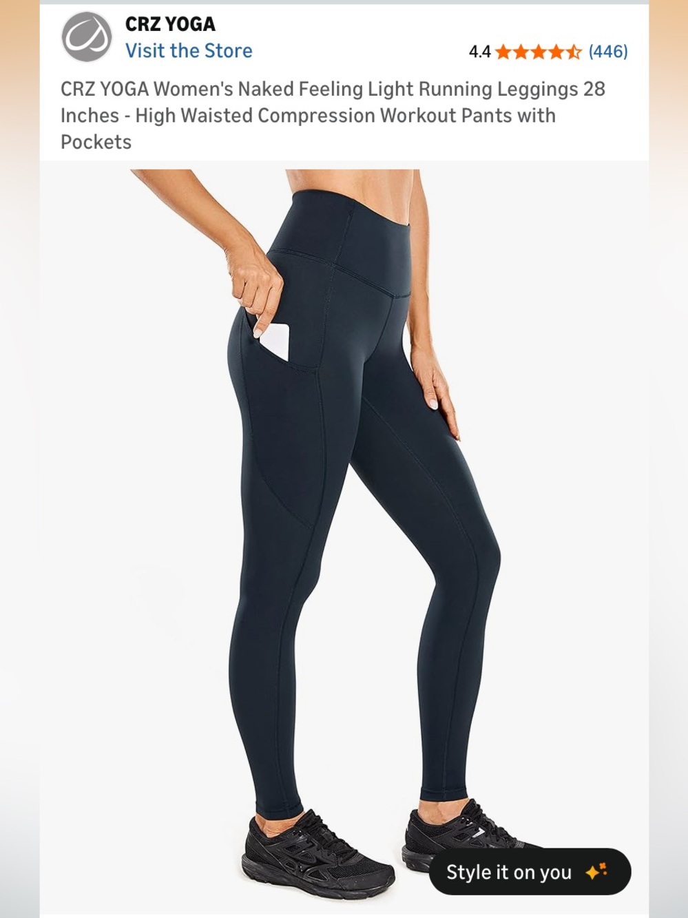 CRZ Yoga Women’s High-Waisted Running Leggings with Pockets in Navy Blue